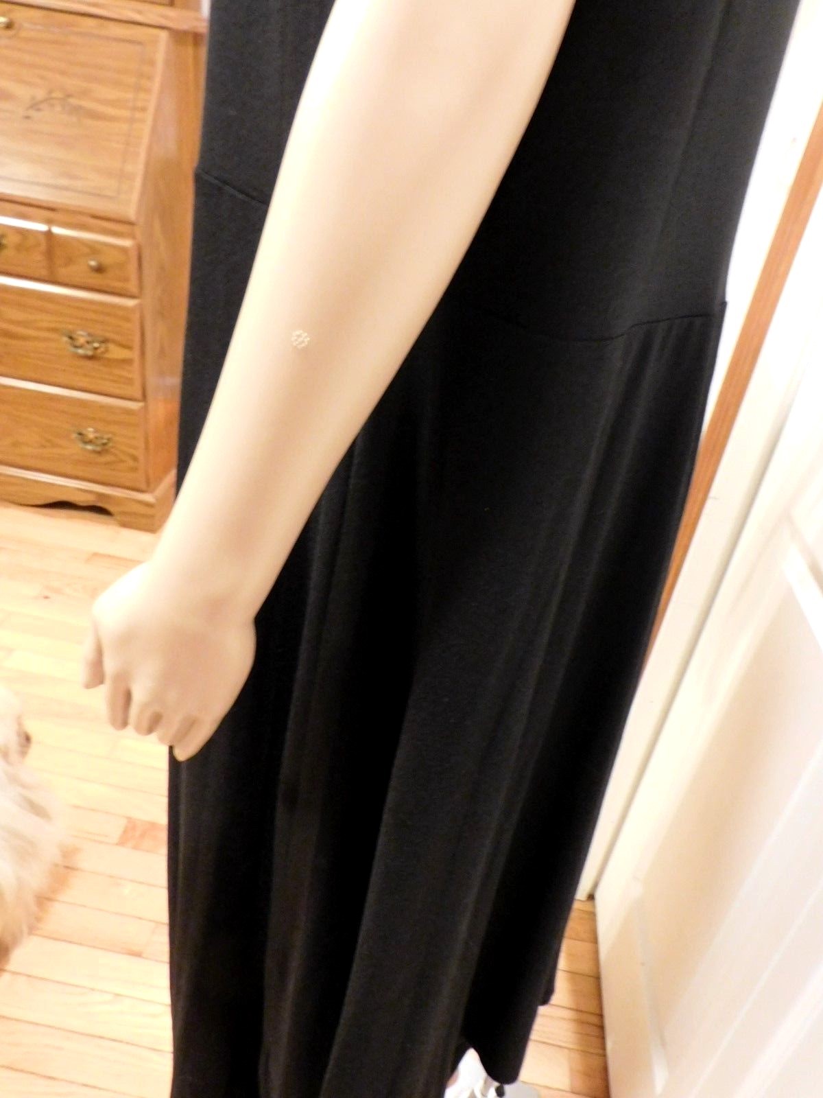 New Black Inclined Button Handkerchief Polyester Asymmetrical U Neck Dress 2 XL