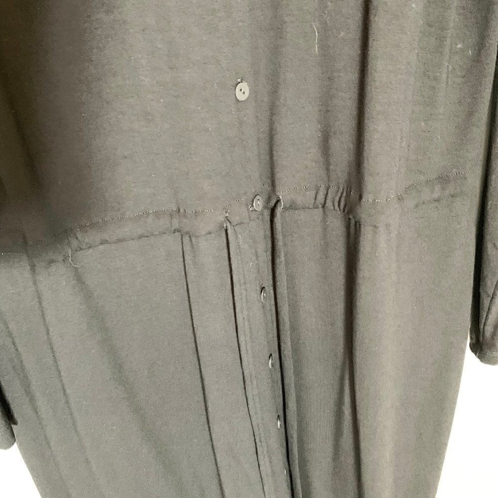 Eileen Fisher Button Front Long Sleeve Dress Women PM Black Drawstring Waist