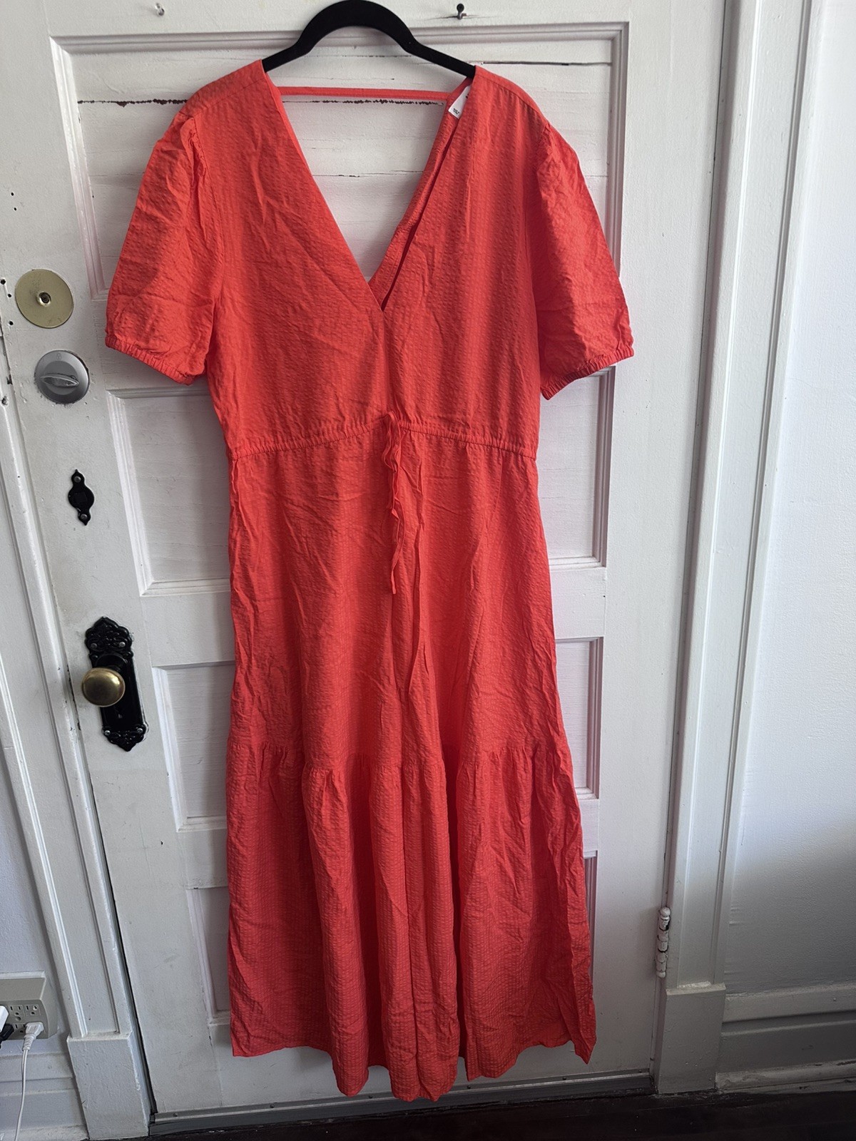 Mango Flowy V-neck Short Sleeve Maxi Dress Size 8 Cantina Red