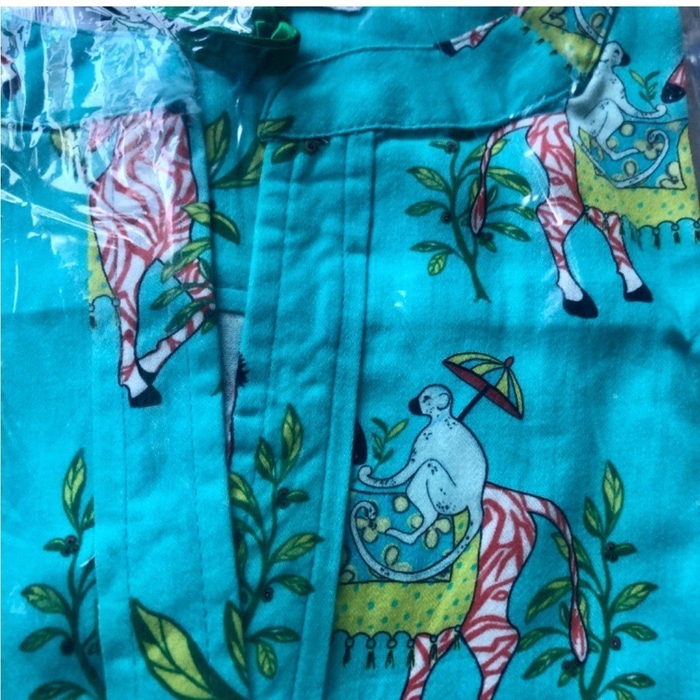 Jayes Studio Womens S 6-8 Zebra Monkey Umbrella Print Day Dress Turquoise Aqua