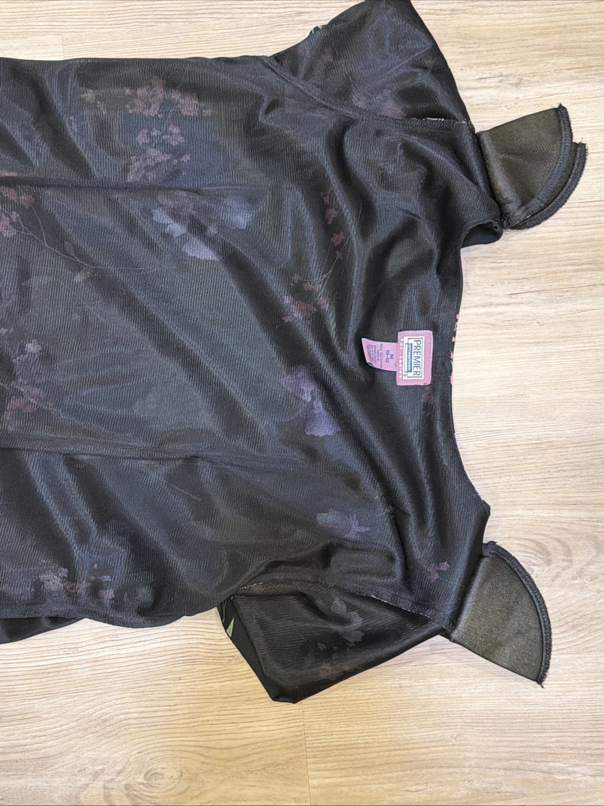 Premier International Floral Midi Dress M 10-12 Black A-Line Sheer Overlay Y2K