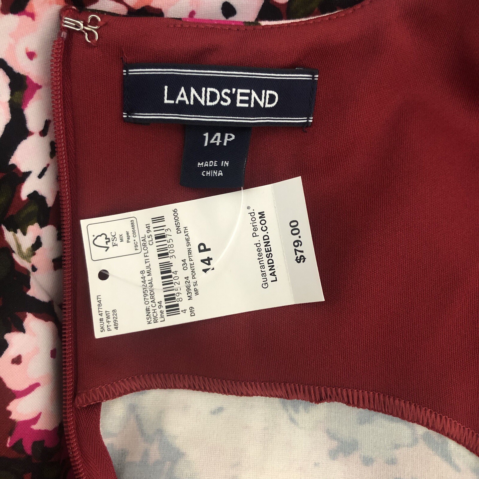 Lands End Floral Sleeveless Sheath Shift Dress Size 14P Rayon Stretch