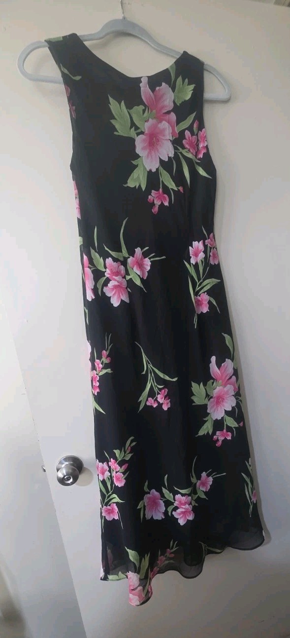 Vtg Studio 1 One Fairy Sheer Tank Maxi Dress Jacket 2pc Blk Pink Floral Sz 10