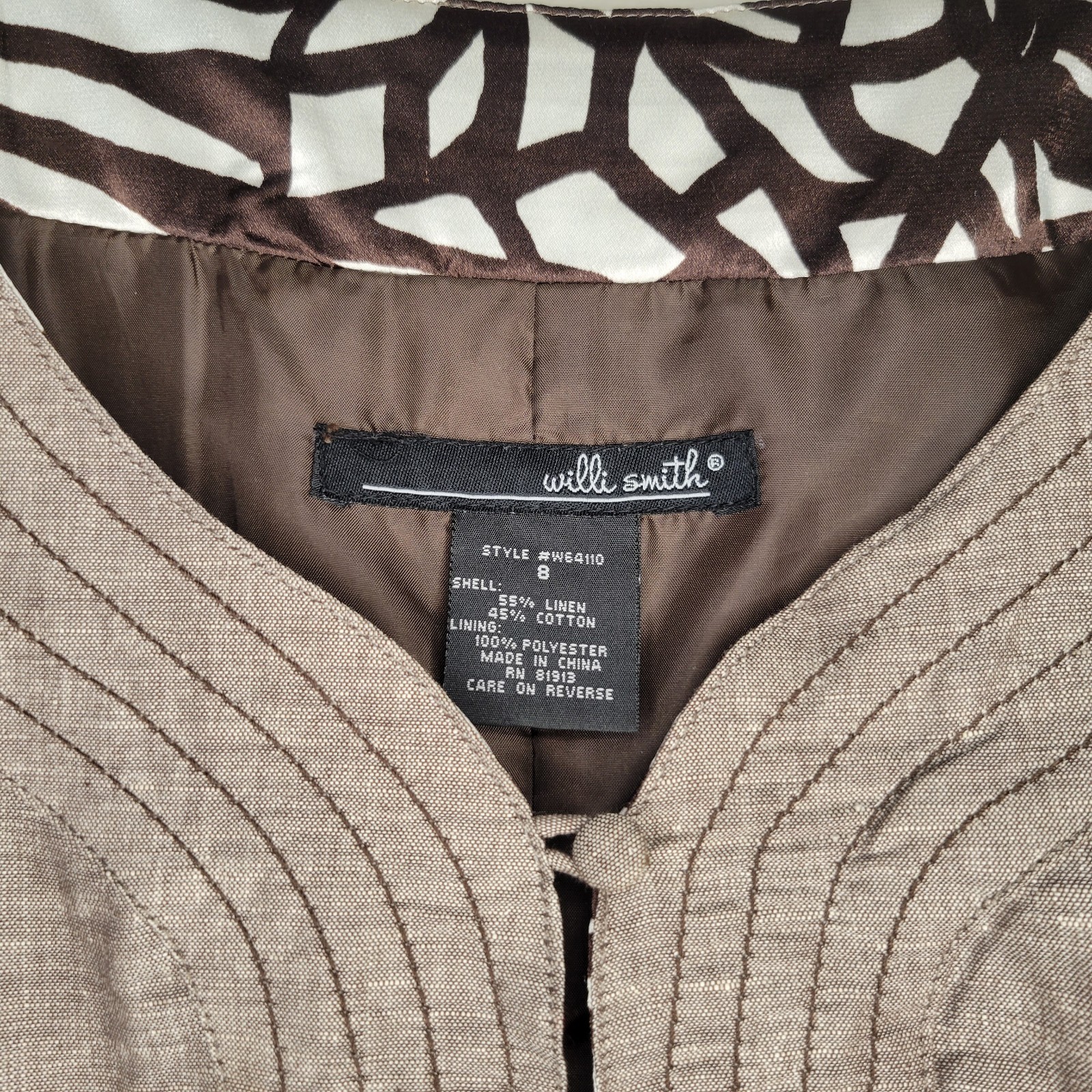 Willi Smith Sleeveless A-line Brown Dress Size 8 Women Business Linen Blend