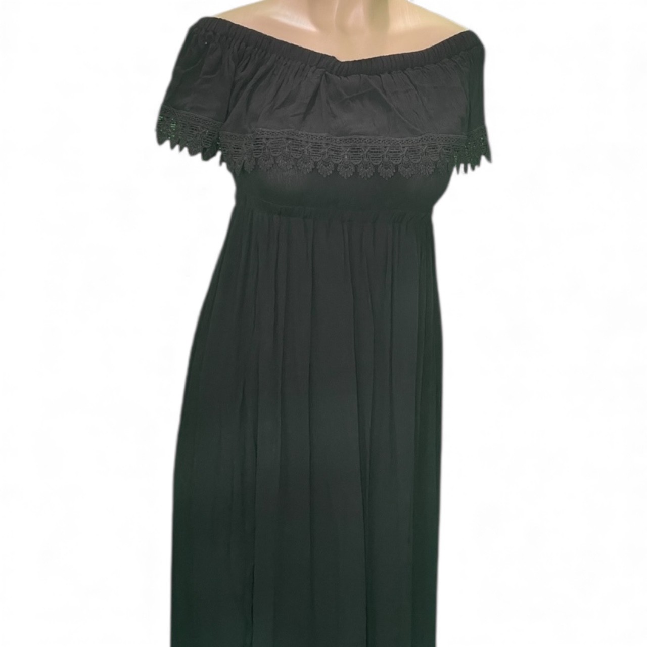 Boutique Dress: Women’s Black Off Shoulder Flowy Floor Length Maxi Dress NWT