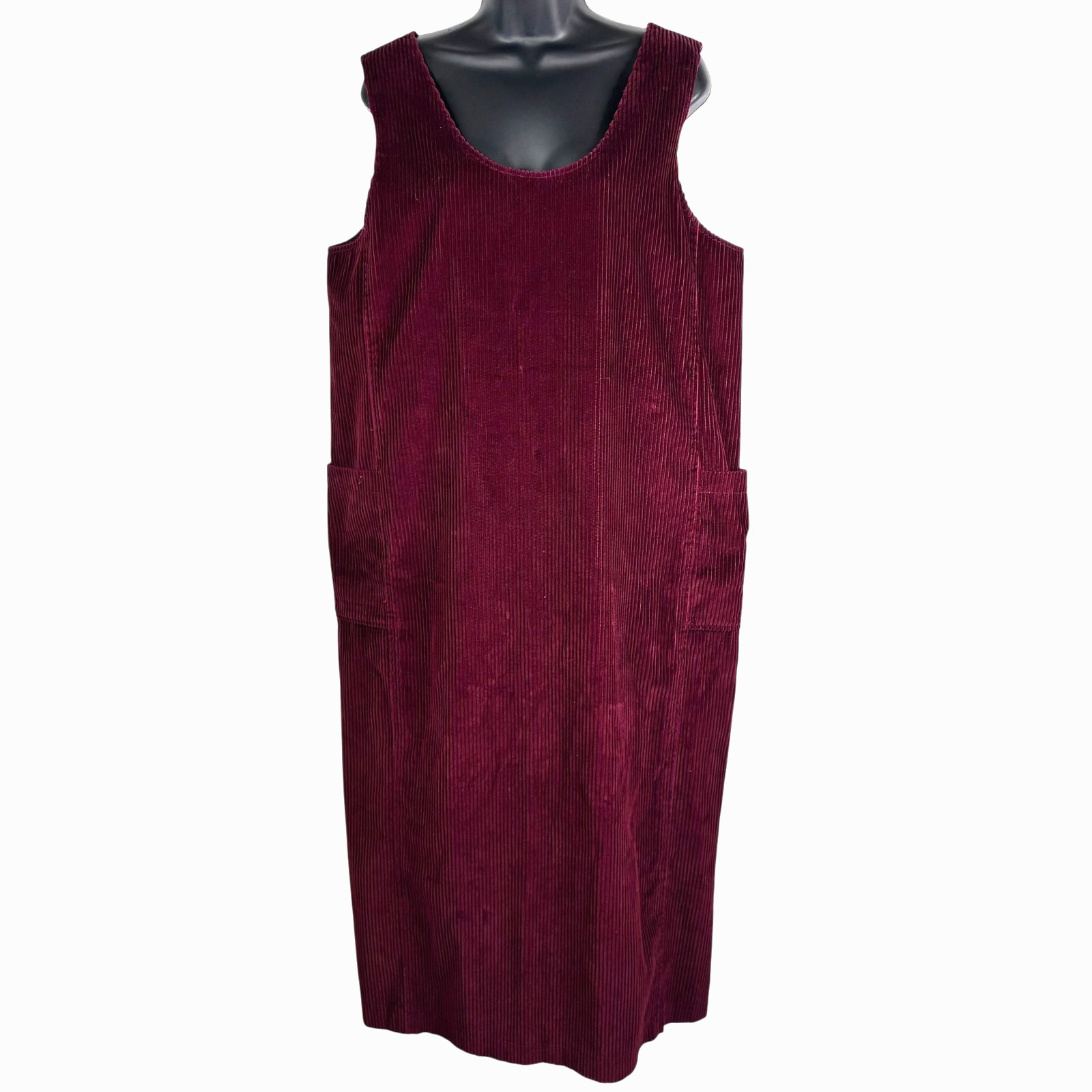 Harve Benard Women’s Dress Maroon Red Sz 14 Side Pocket Midi Sleeveless Corduroy
