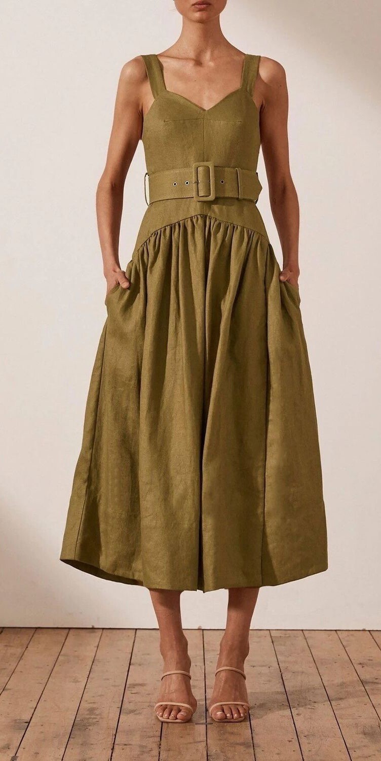 SHONA JOY Rosa Lucille Linen Evening Cocktail MIDI Dress Size 10 *NO BELT #36641