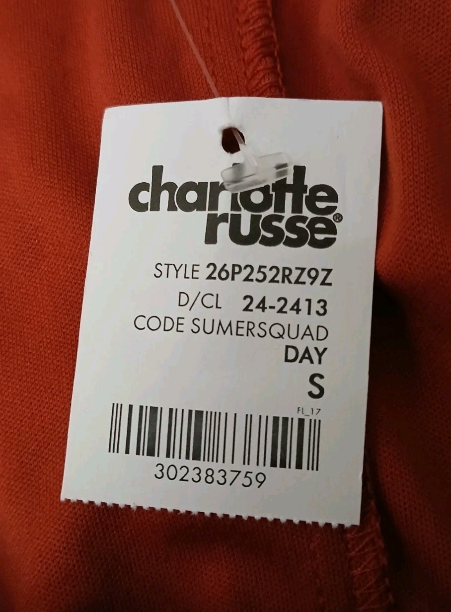 Charlotte Russe Shift Dress S Off Shoulder Clay Red Embroidered Rayon NWT