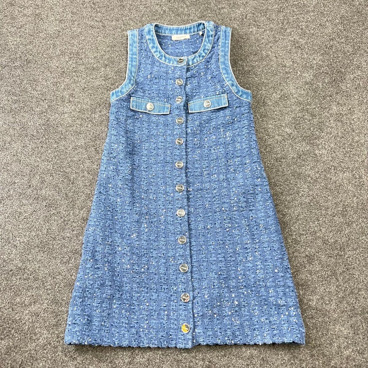 SANDRO X RTR Palmare Mini Dress Women’s Size 34 Blue