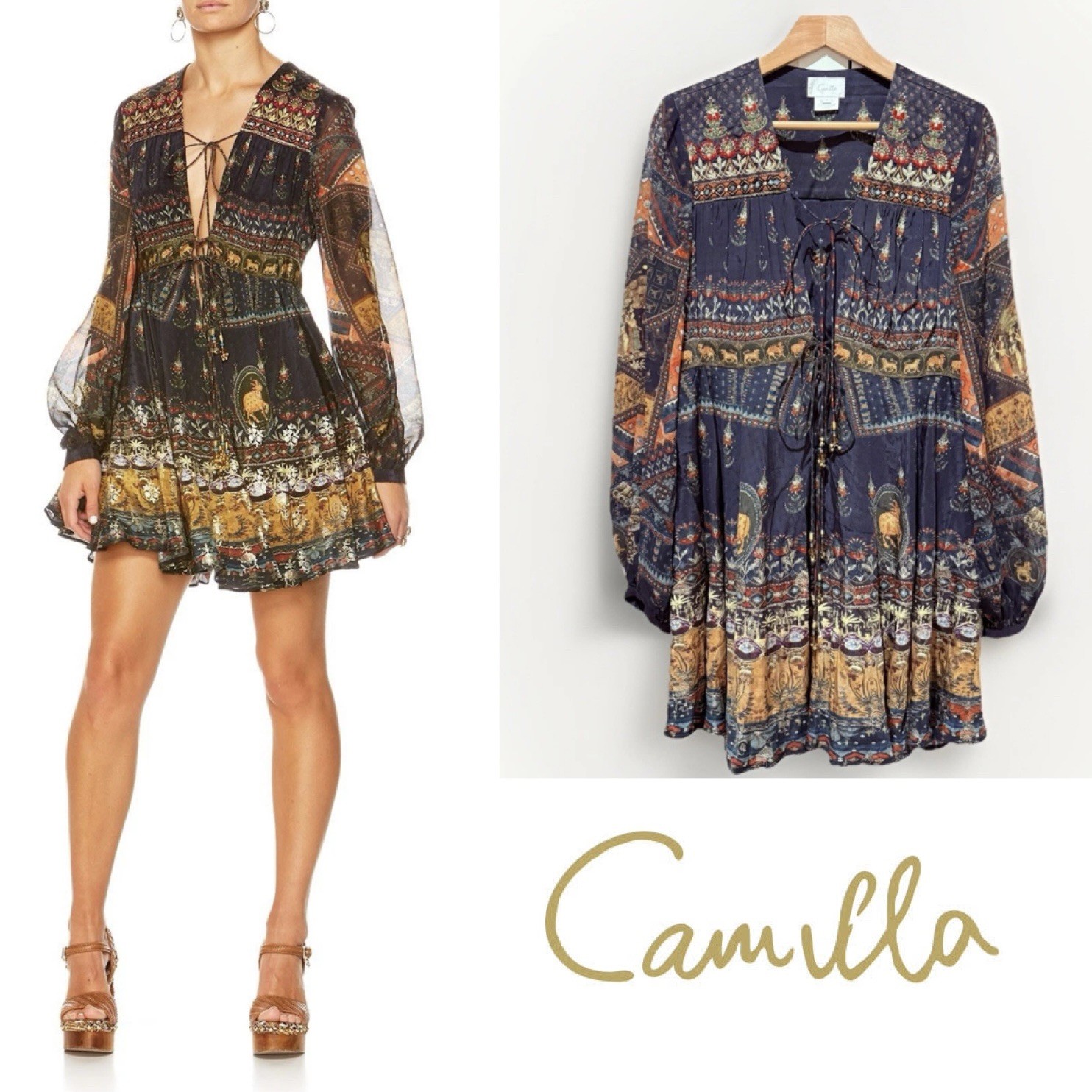 RARE Camilla Short Peasant Dress Bliss Of Bohemia Size M RRP $749 Silk Sold Out