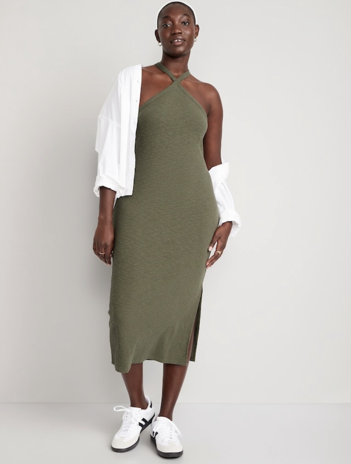 Old Navy Women’s Size 2X ~ Green Fitted Rib Knit Halter Midi Dress $35 NWT