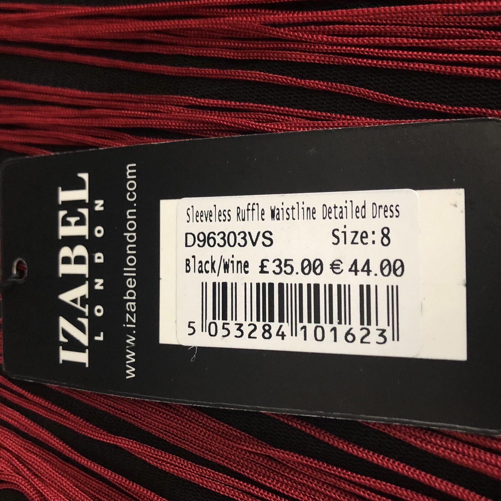 Izabel London Sleeveless Ruffle Waistline Detailed Dress UK8 Black & Wine BNWT
