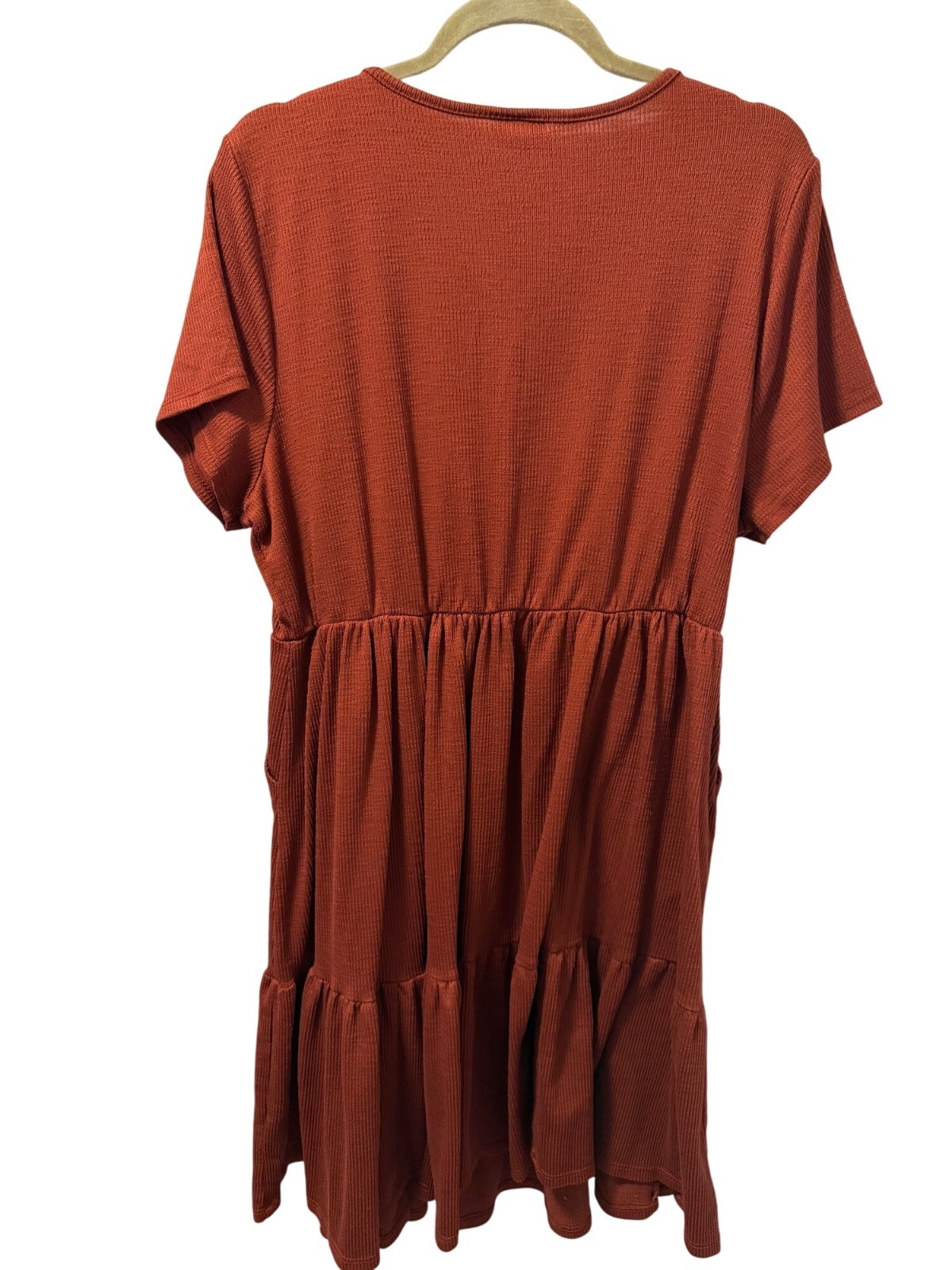 Torrid Rust Orange Ribbed V-Neck Dress Size 2X Short Sleeve Casual Dress