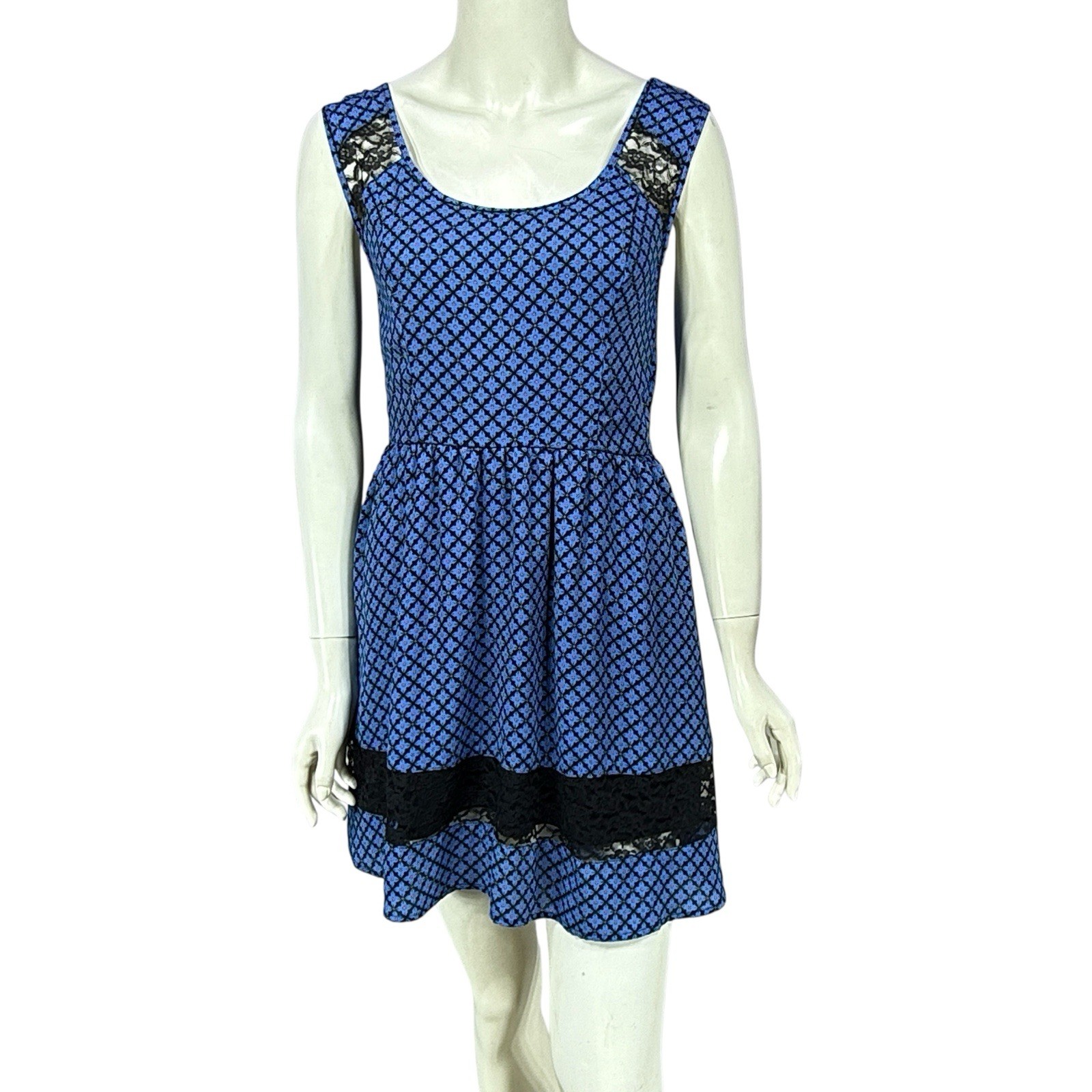 Bar III Dress Womens Small Blue Black Orange Geo Lace Del Mar Line Tank Pullover