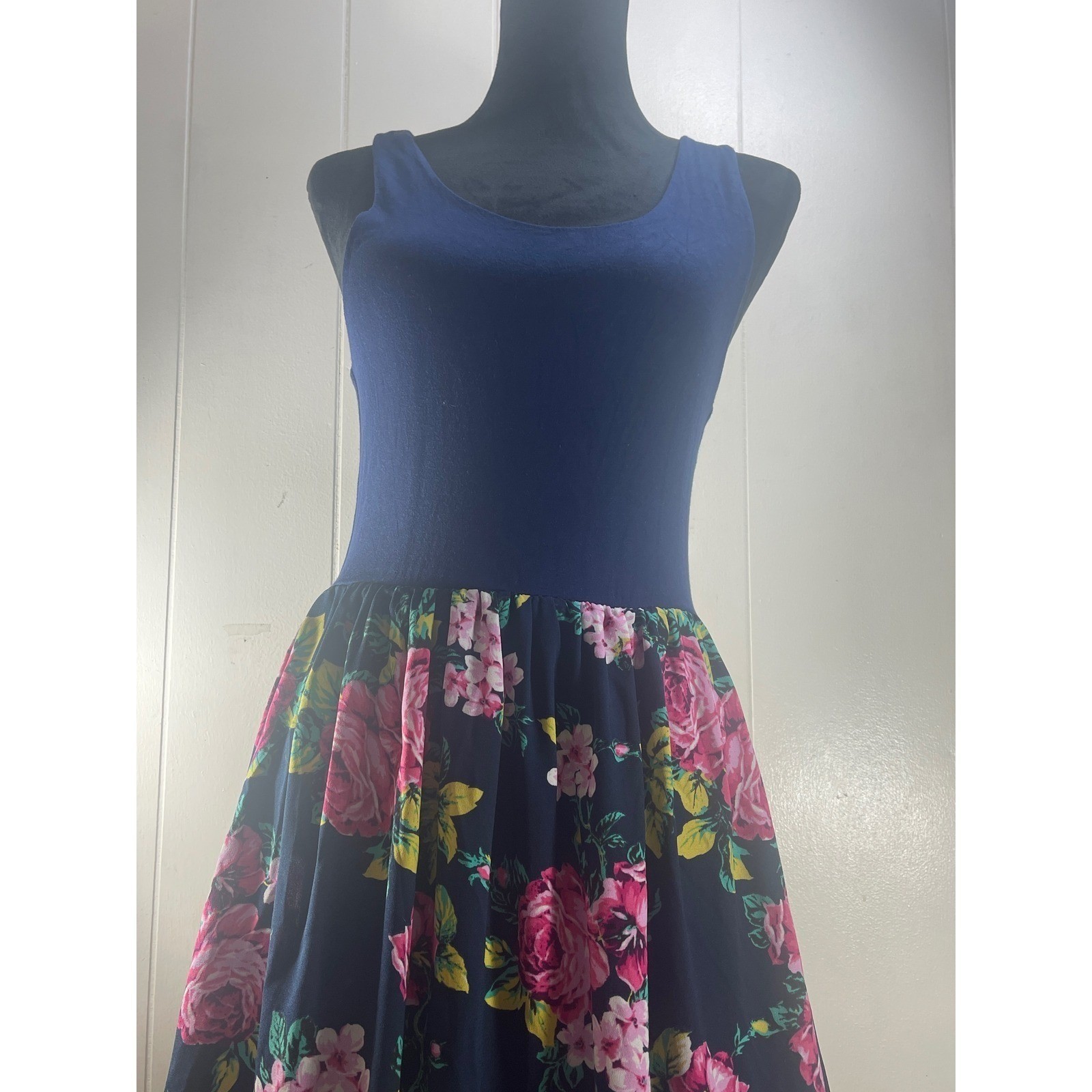 Navy Blue Floral Maxi Dress Sleeveless Casual Spring Summer Sun Dress romantic