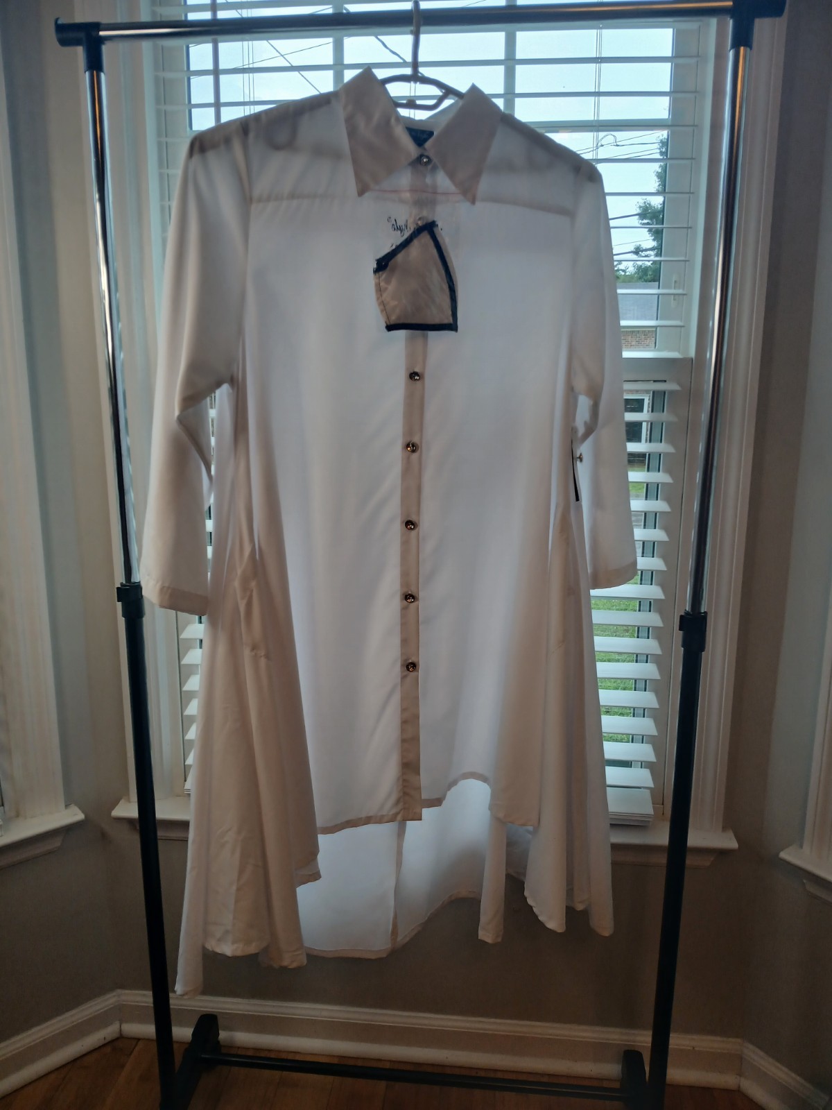 New! Step In Style White Diamond Button High Low Tent A Line Swing Dress 2X