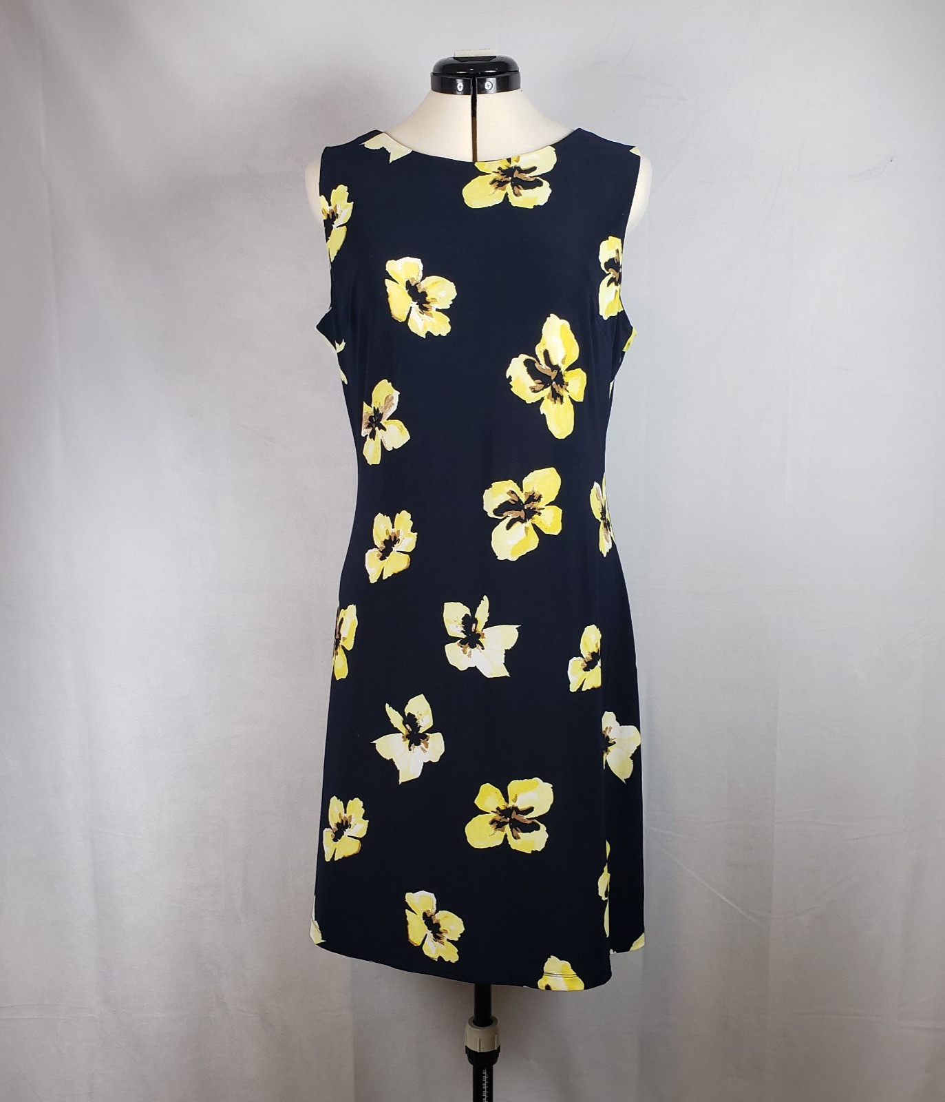 Tommy Hilfiger Floral Print Sheath Dress Scuba Knit Yellow/Navy Versatile Size 8