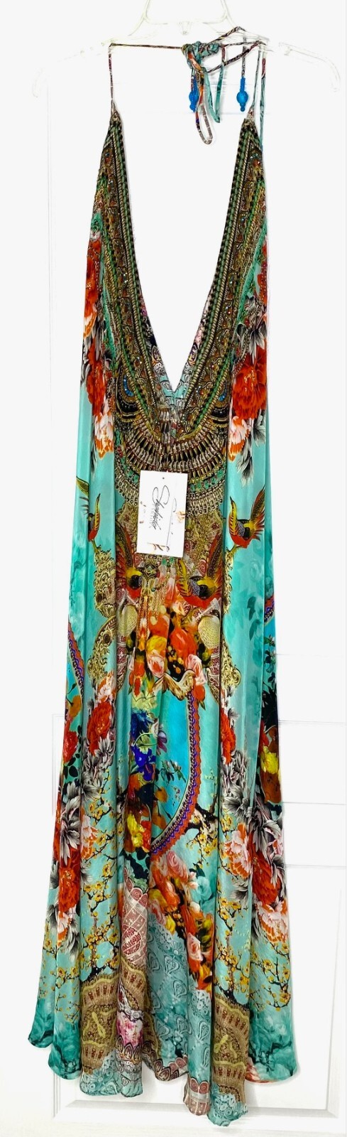 SHAHIDA PARIDES Rhinestone 3-Way Convertible Silk Maxi Hi-Lo Dress O/S S M L XL