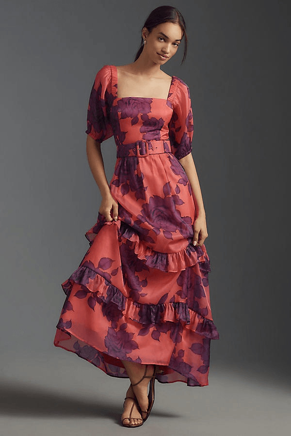 New Anthropologie X Hutch Puff-Sleeve Ruffled Midi Dress Size 3X