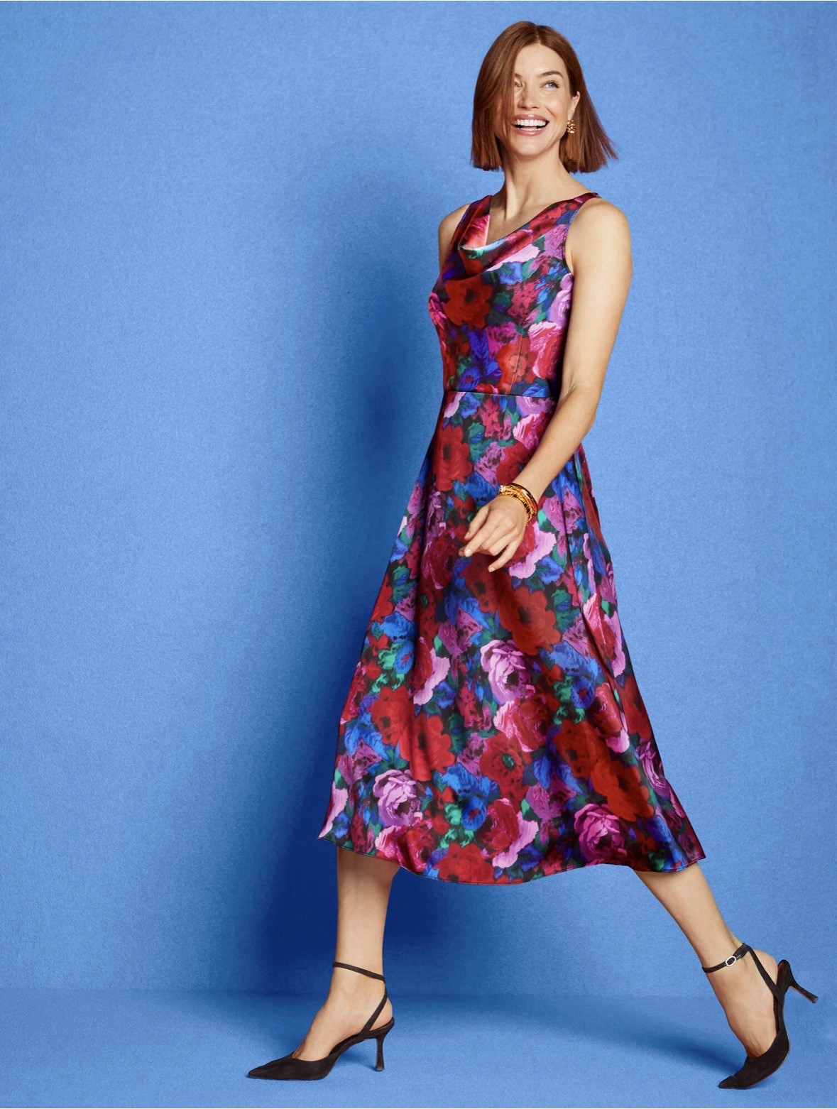 Talbots SATIN COWL-NECK DRESS – WRAPPED FLORAL Size 6