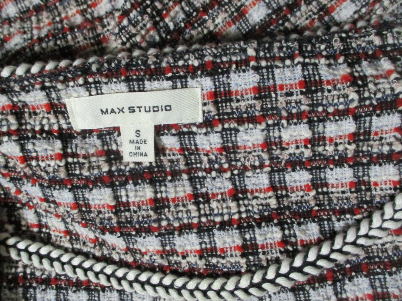 Max Studio Womens Sz Small Red Black Beige Blue White Tweed Dress Twee Academia