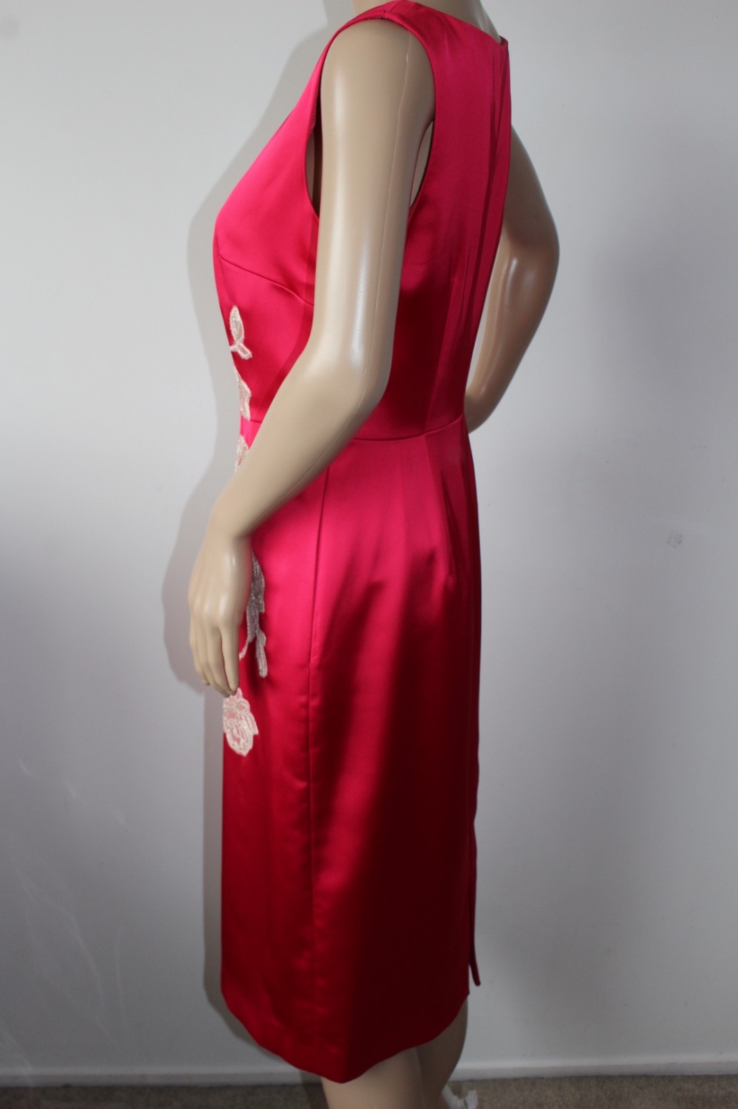 Coast Deep Pink Satin Dress Embroidered Lace Appliqué Occasion Party Evening 10
