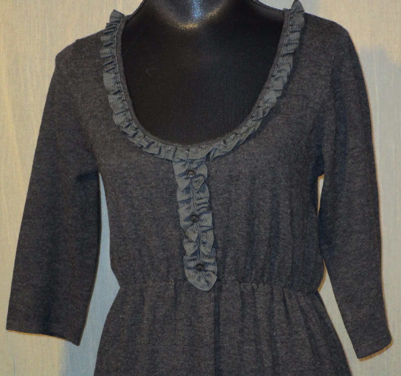 Anthropologie Medium Grey Wool Cashmere Blend Dress with Ruffle Detail