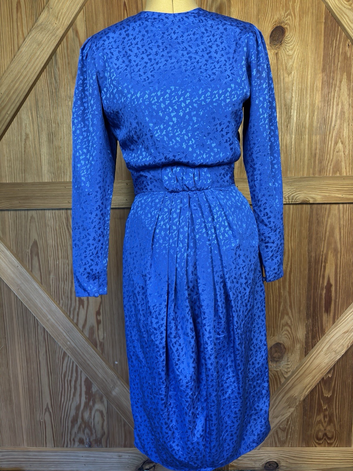 Vintage Cobalt Blue Jacquard Midi Dress 80s Party Dress Blouson Pinup Style