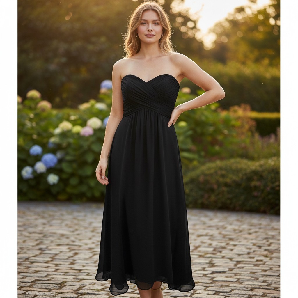 White House Black Market Cocktail Dress Women 4 Black Ruched Strapless Formal