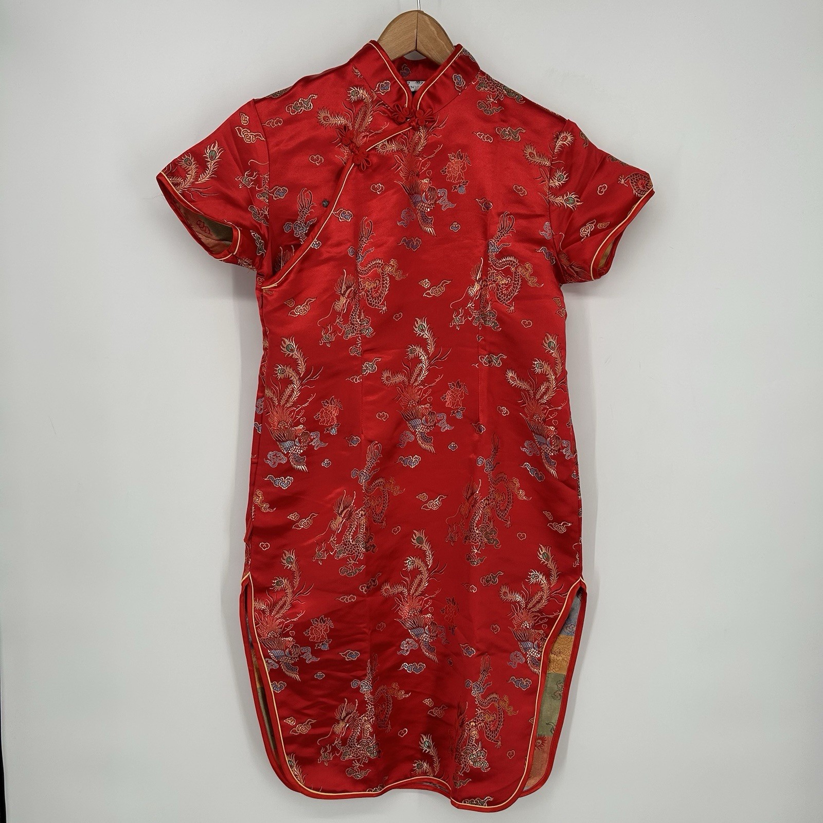 Chinese Style Dress Womens 20 Red Floral Dragon Embroidered Kimono