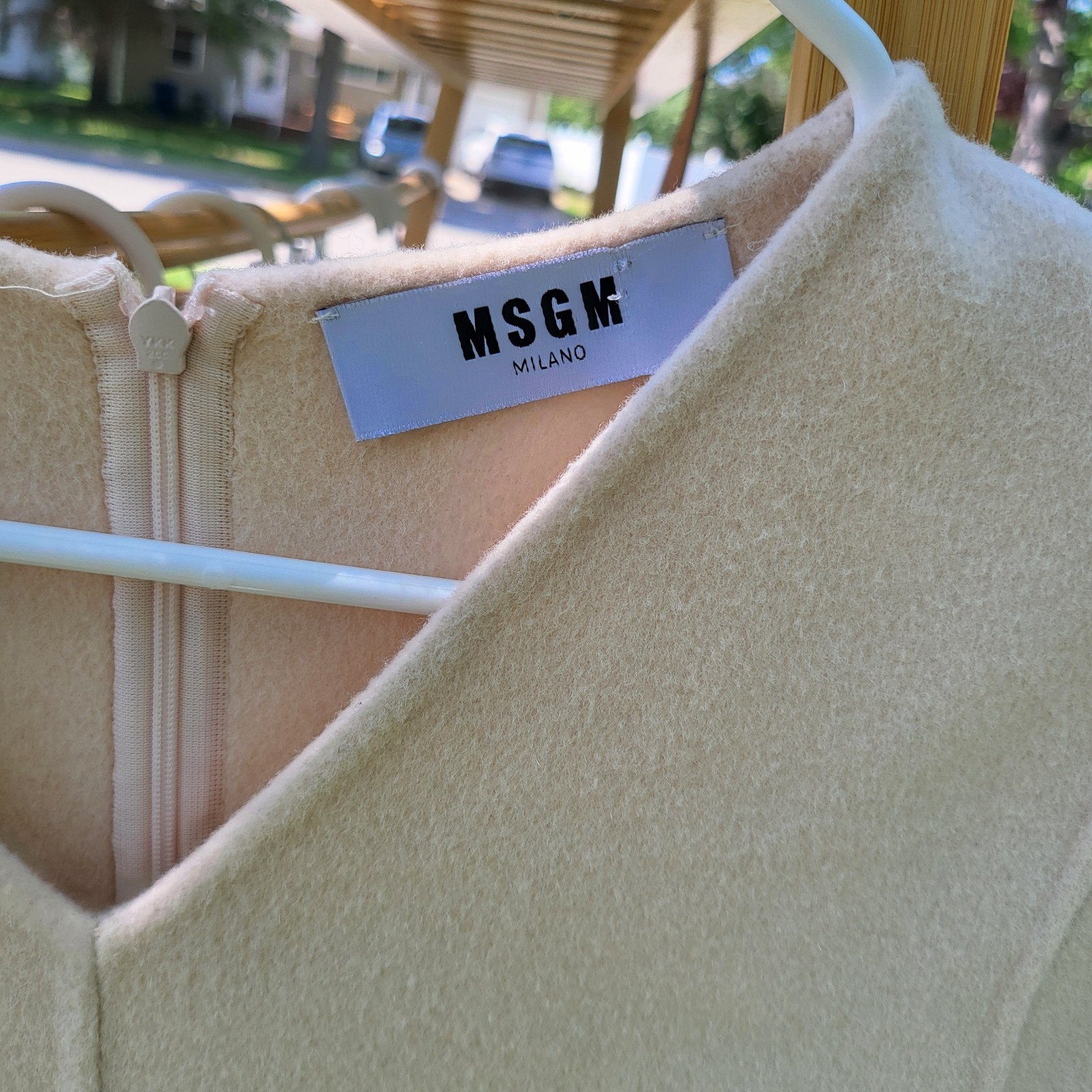 MSGM Beige Cashmere Wool Knit V-Neck 3/4 Sleeve Sheath Zip Back Dress 34
