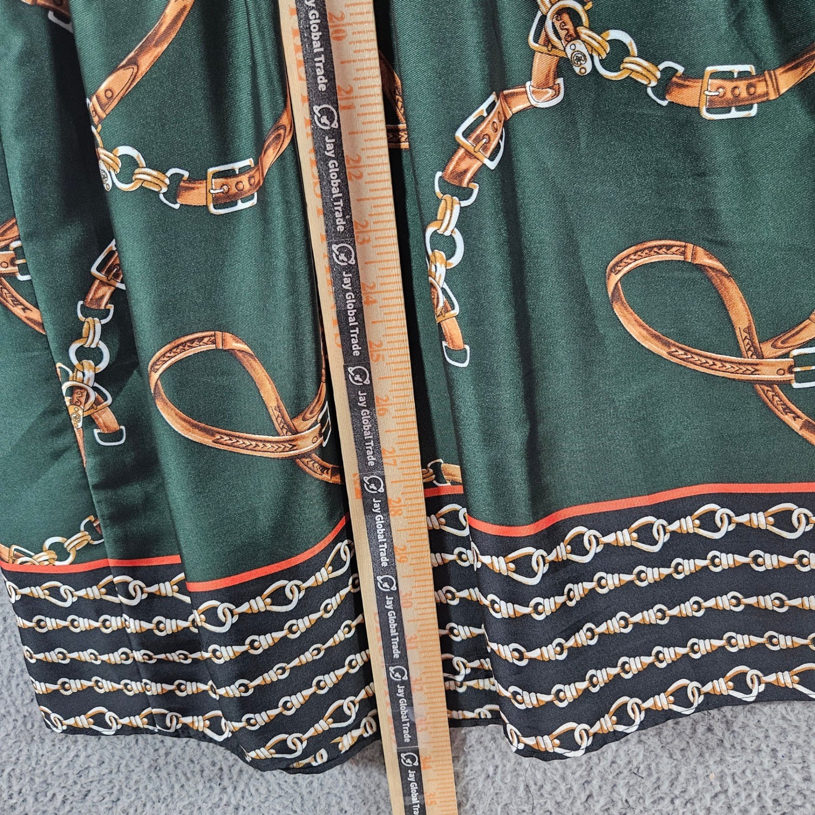 Zara Basic Green Equestrian Chain Belt Print Pleated Mini Dress Womens Sz M NEW