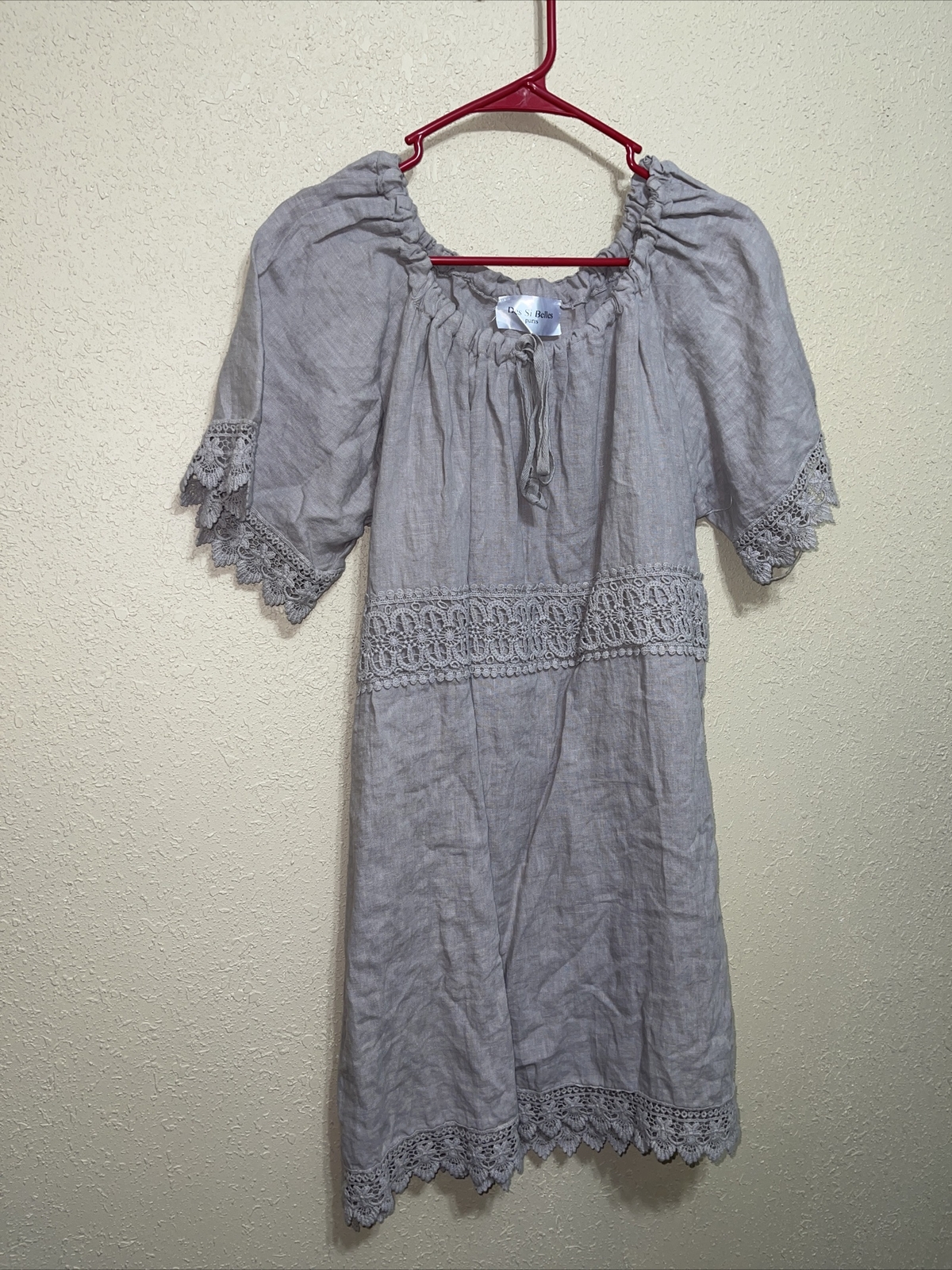 Des Si Belles LINEN Crochet trim DRESS SZ XL NEW