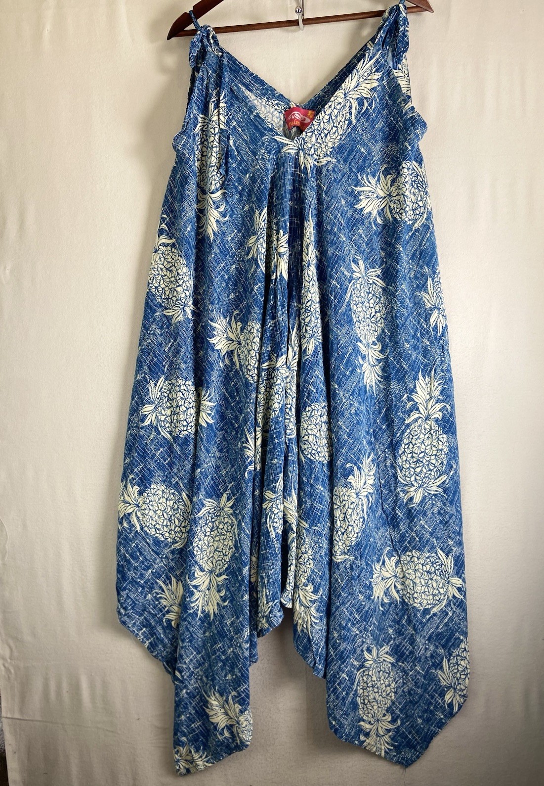 Palmwave Pineapple Print Poncho Dress Blue Hawaiian Beach Cover Up Kaftan One