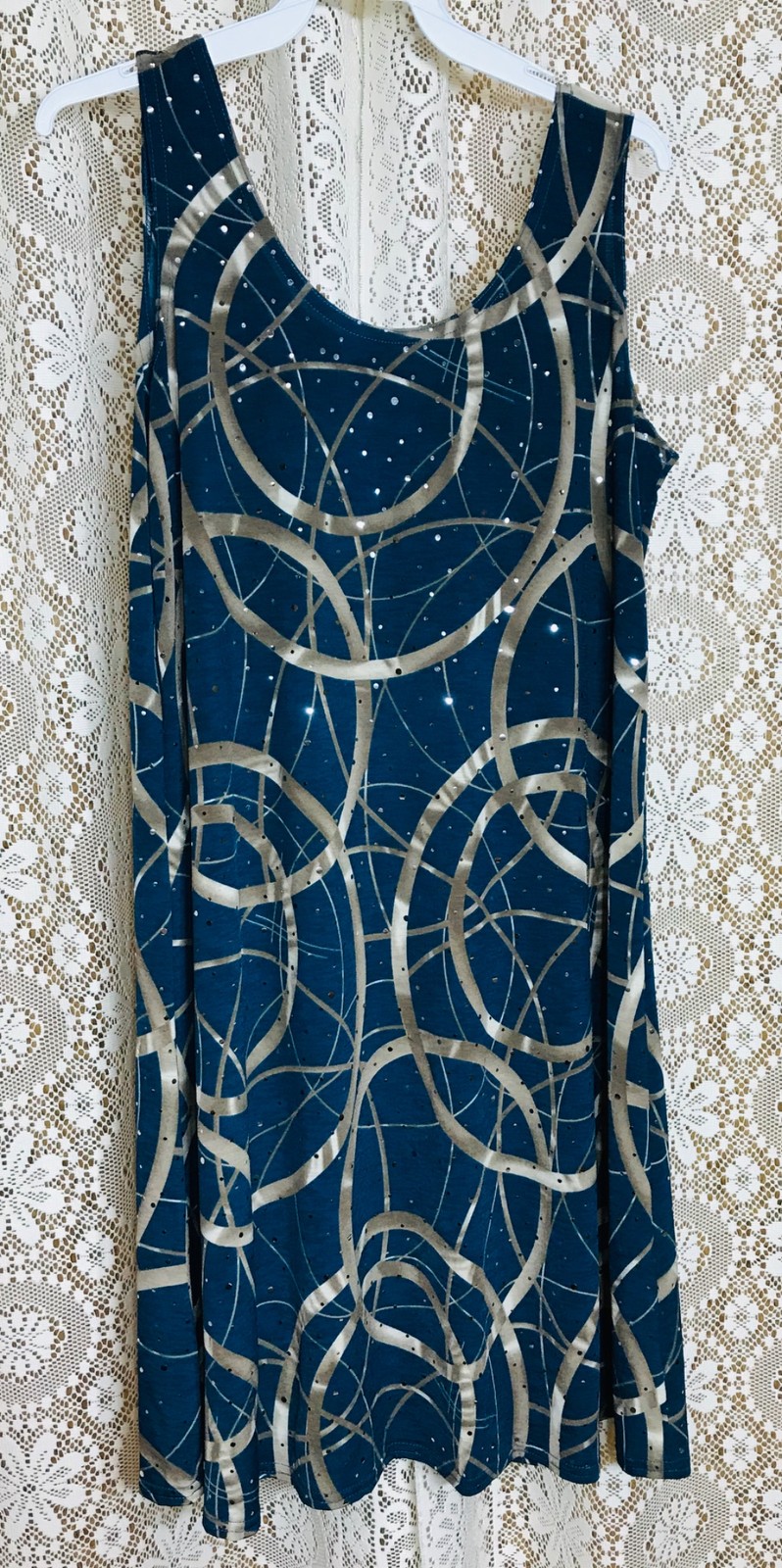 JOSTAR SHORT TANK DRESS Poly Spandex Stretch Knit TEAL SPARKLES S M L XL 2X 3X