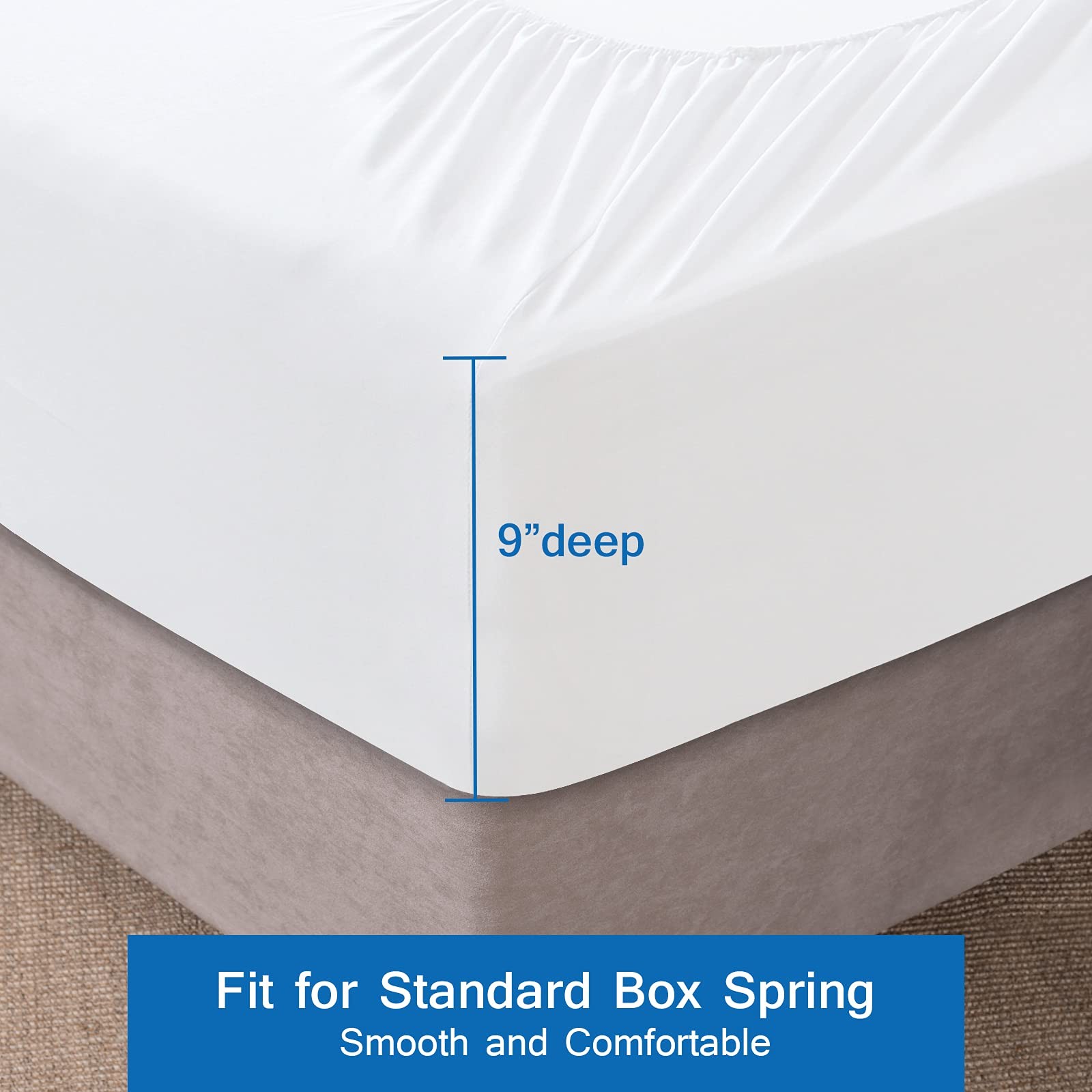 Box Spring Cover Queen Size Bed Skirt Wrap 4 Side, White | Stretch & Snug Fit, U