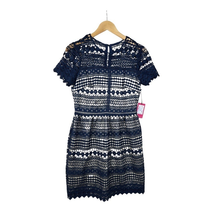 NWT Vince Camuto Women’s Navy Taned Crochet Dress Lined Size 6