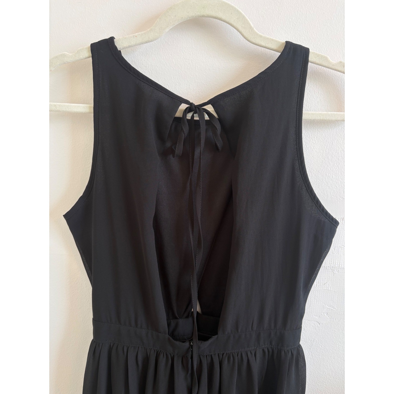 The Hanger Black Chiffon Maxi Dress Pleated Cutout Open Back Sheer Overlay Small