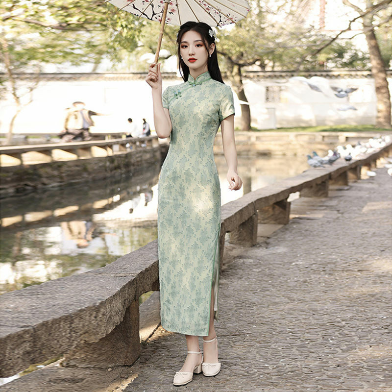 Elegant Modern Improved Cheongsam Dress Women Summer Qipao Mandarin Collar Party