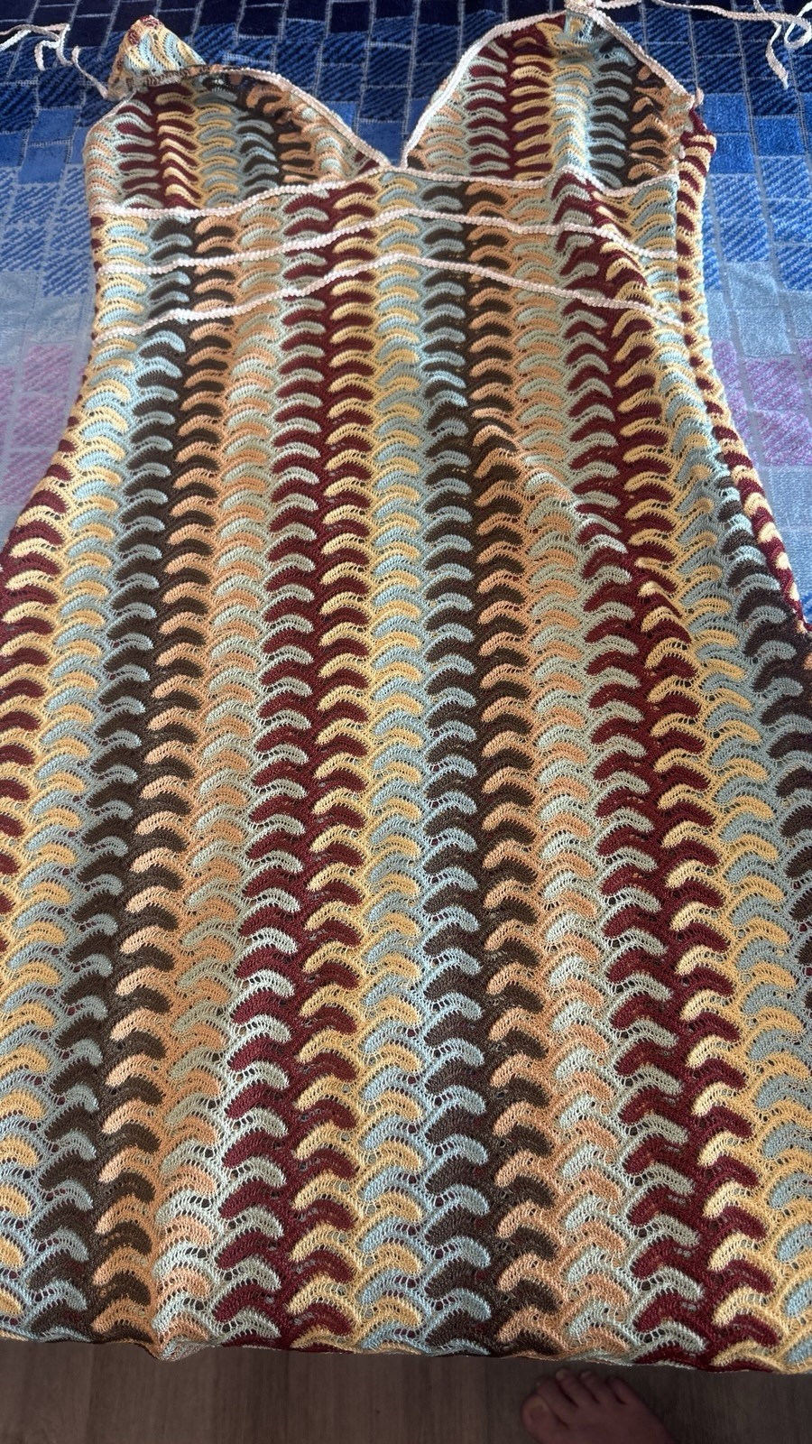 Bathing Suit Cover, Knit Fabric, Floor Length. Zig Zag Pattern. Size L