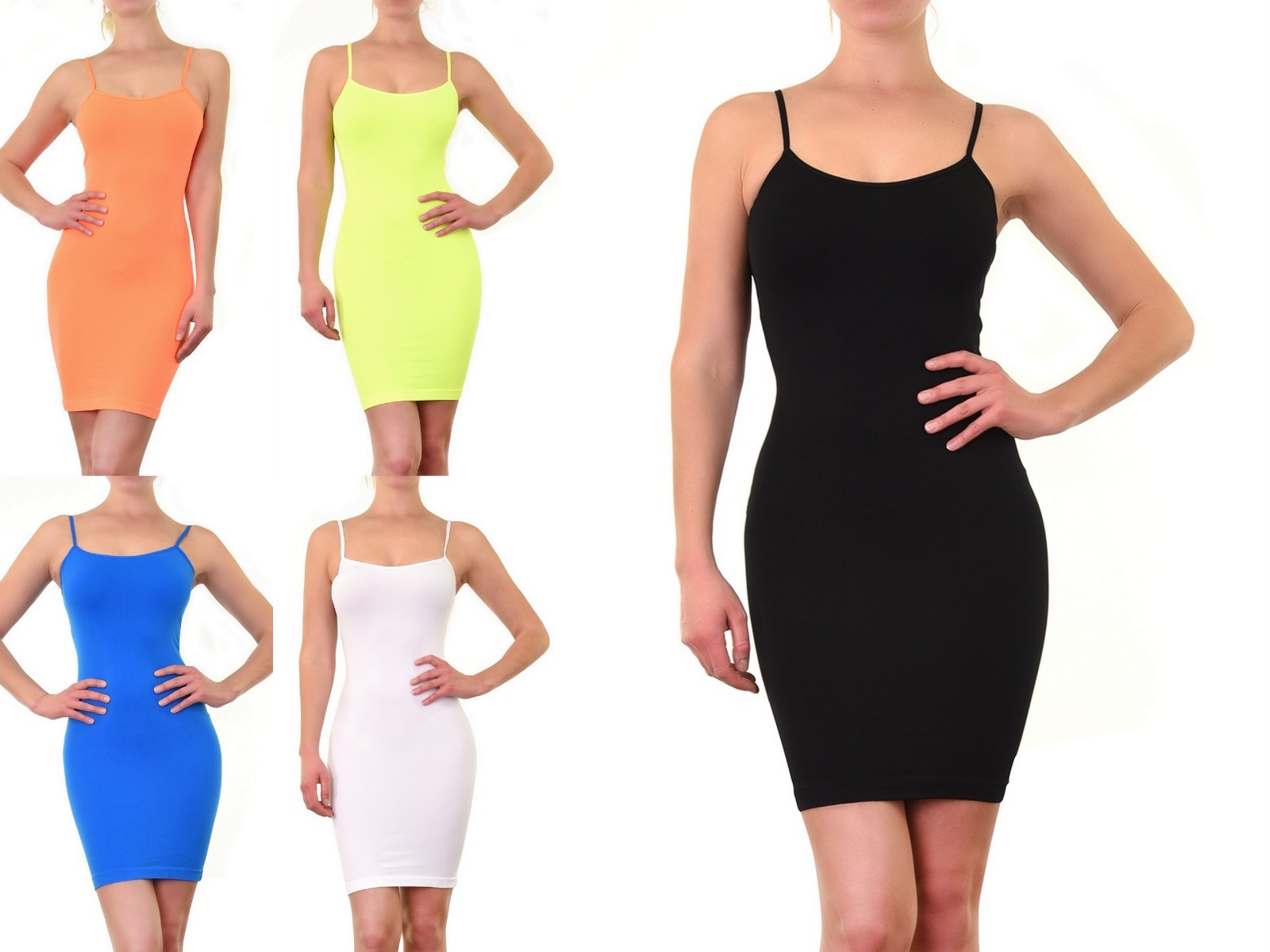 Women Nylon SEAMLESS CAMI Spaghetti Strap Soft Stretchy Fitted Slip Dress CM101