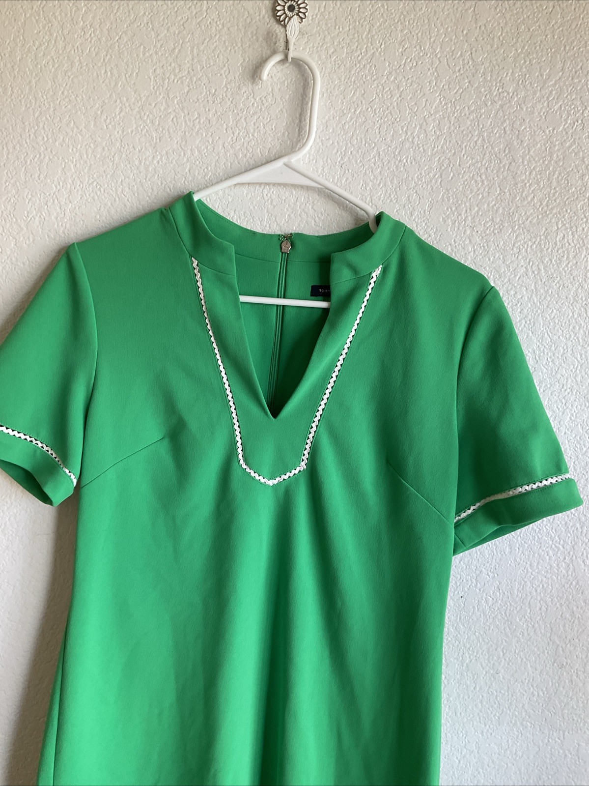 TOMMY HILFIGER green & white tunic shift dress size 10 Mod Hip Office Dry Clean