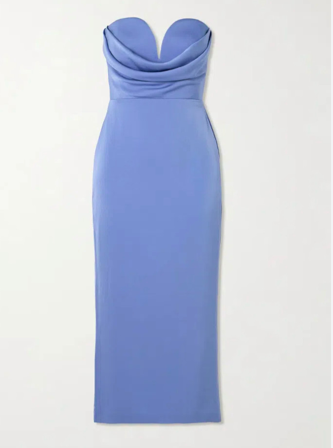 Alex Perry Strapless Draped Satin-Crepe Midi Dress Blue Size AU 6 / UK 6 / US 2