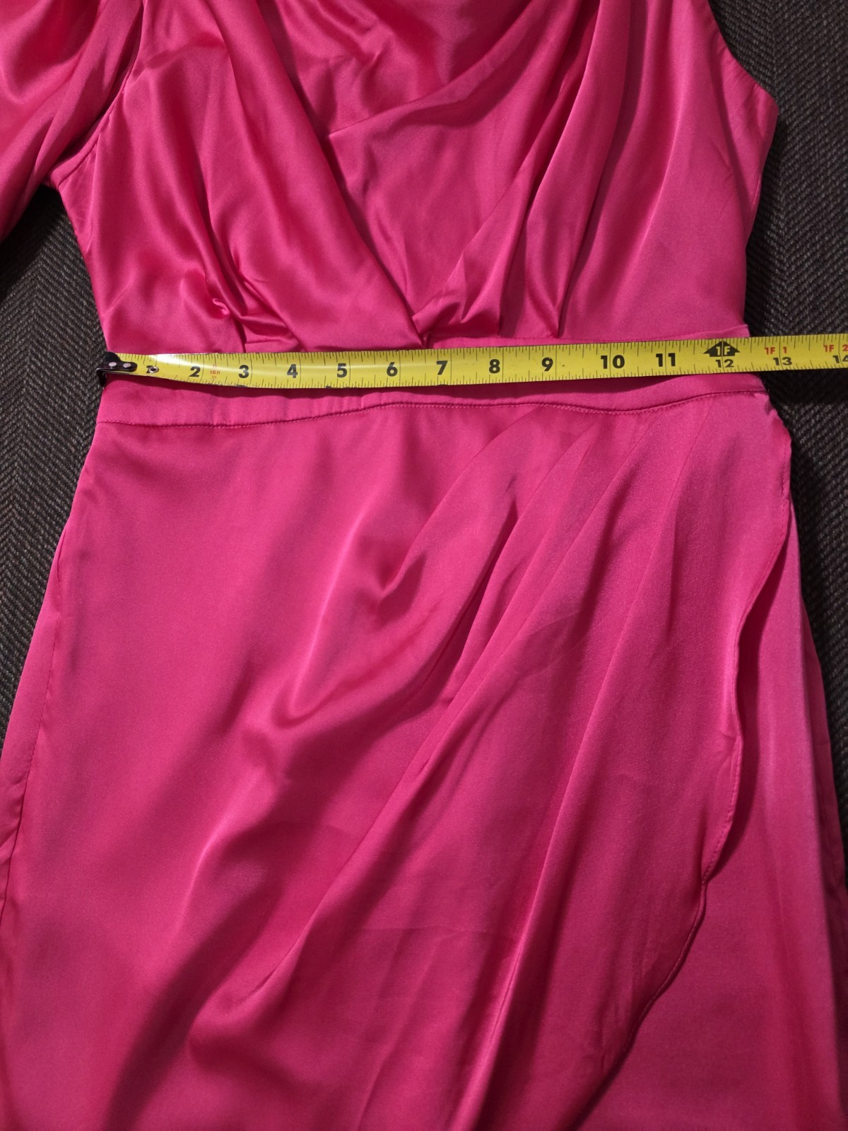 Do+Be NWT Cowl Neck One Shoulder Long Sleeve Satin Ruched Tie Mini Dress S