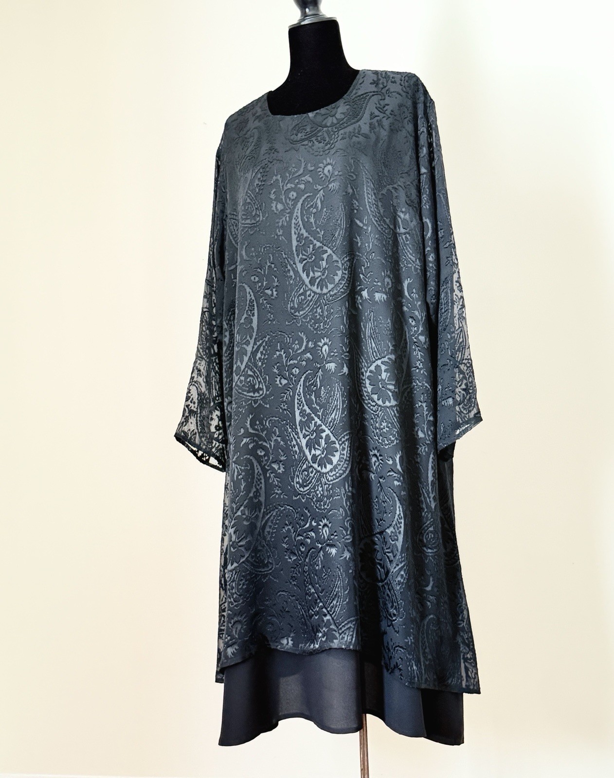 Eskandar Black Silk Blend Devore A-Line Dress Size 2 Layered