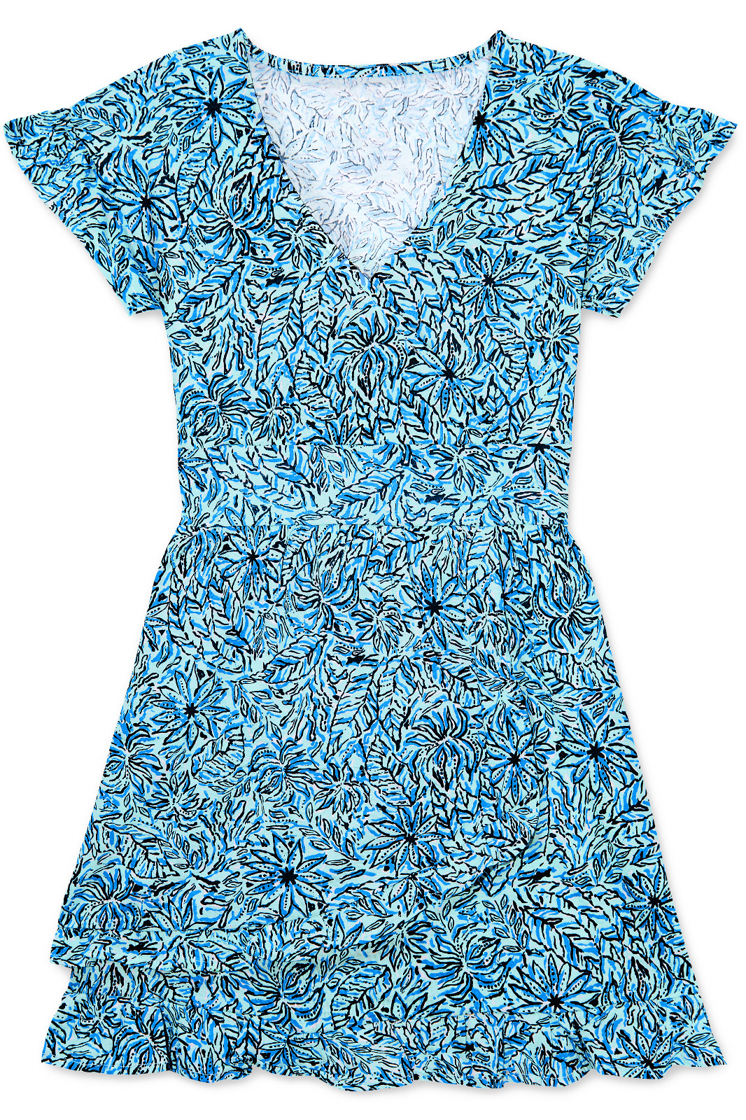 PEP Women’s Sundress Printed Floral Mini Ruffle Dress – Large – Tropical Blue