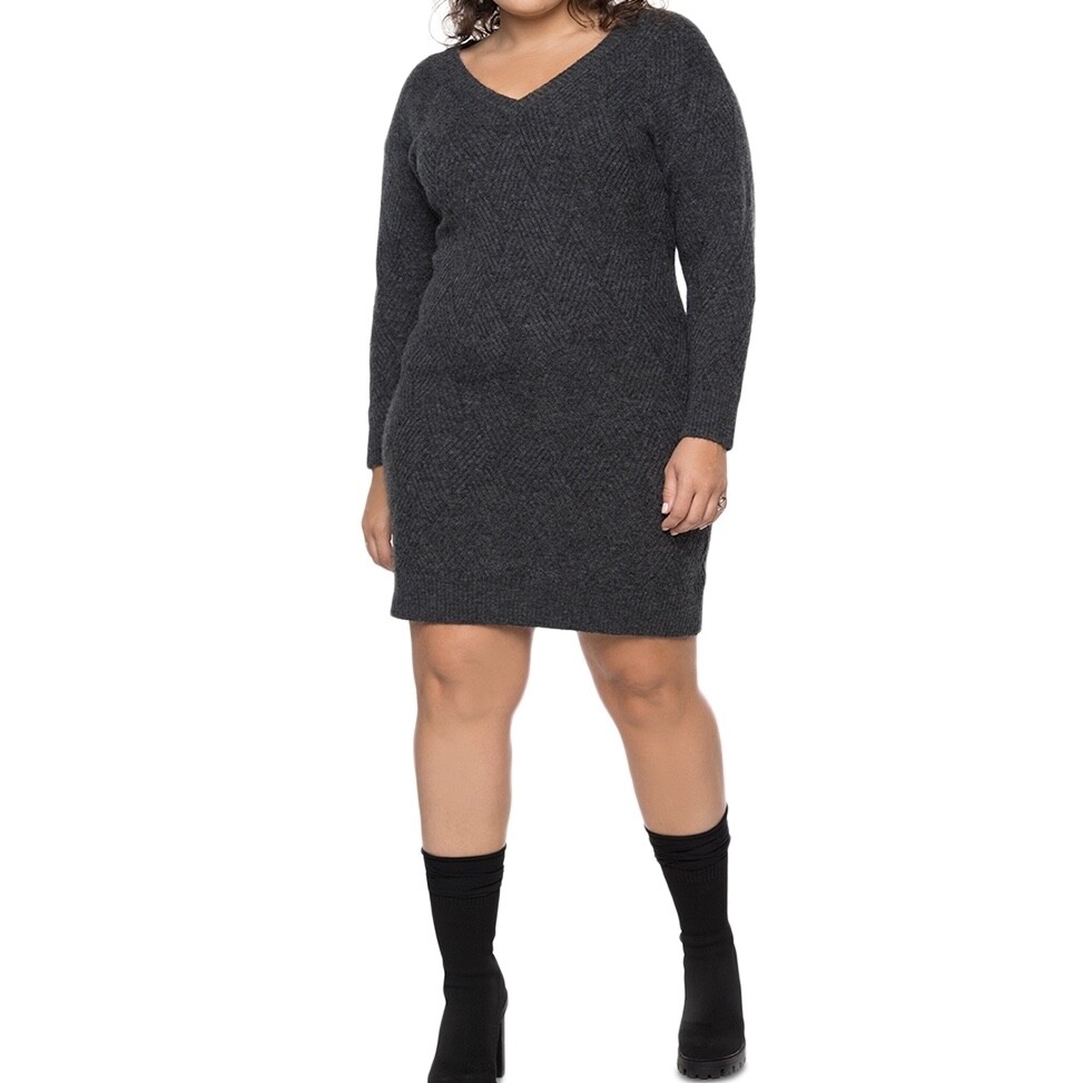 Black Tape Womens X 0X Sweater Dress Charcoal Gray Diamond Pattern Long Sleeves