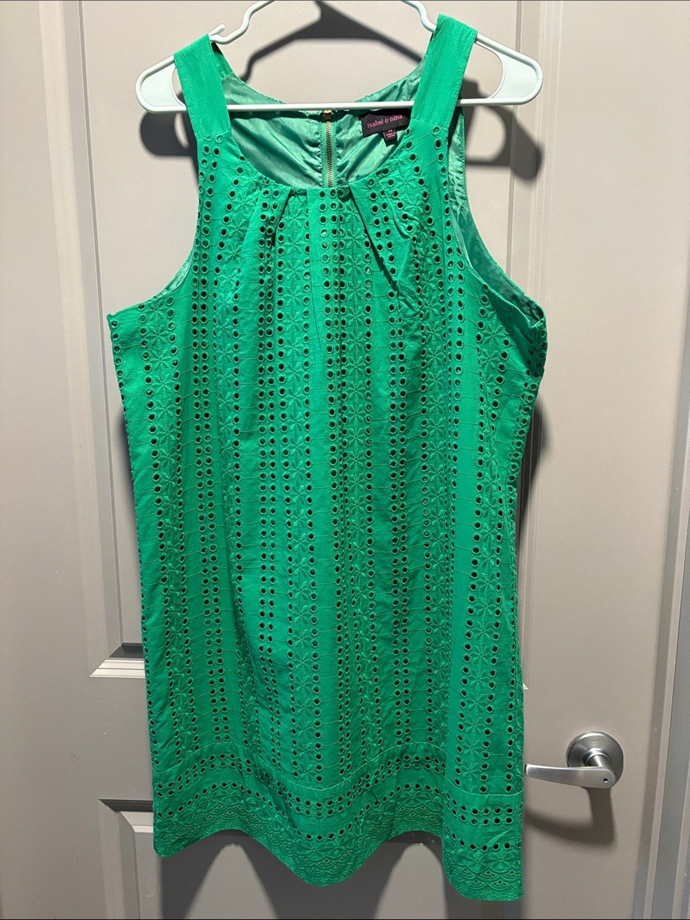 Isabel & Nina Green Eyelet Shift Dress Size 14 Cotton Embroidered Sleeveless