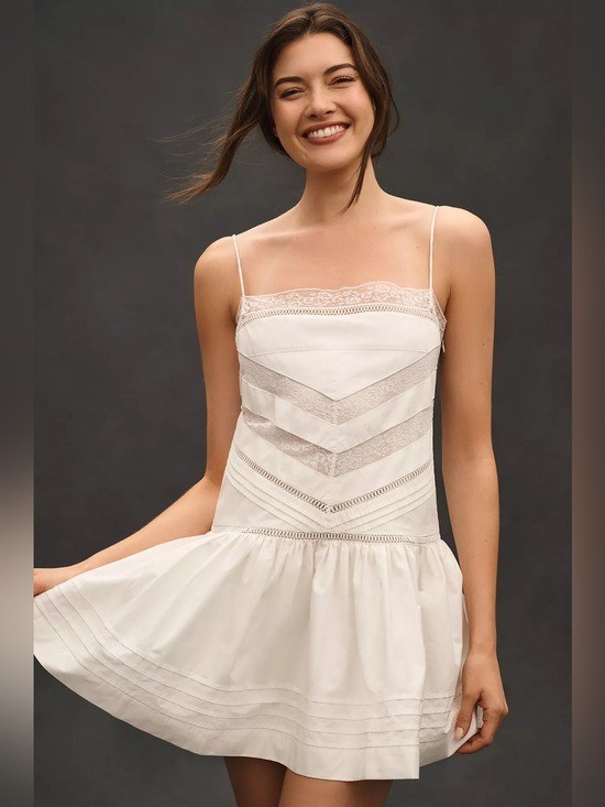 anthropologie maeve sleeveless square-neck lace mix mini dress