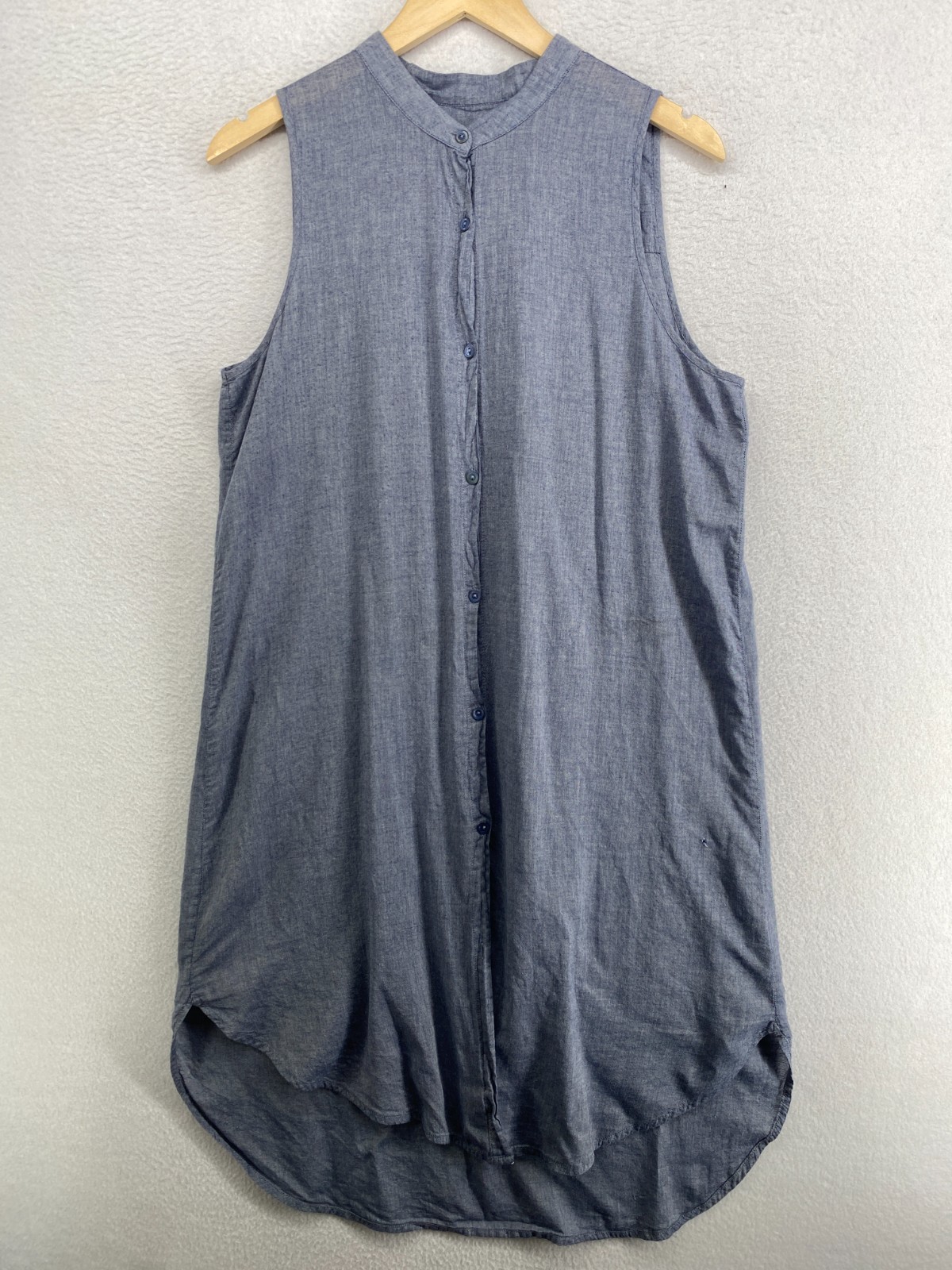 EILEEN FISHER Dress M Organic Cotton Light Chambray Tunic Button Front Blue